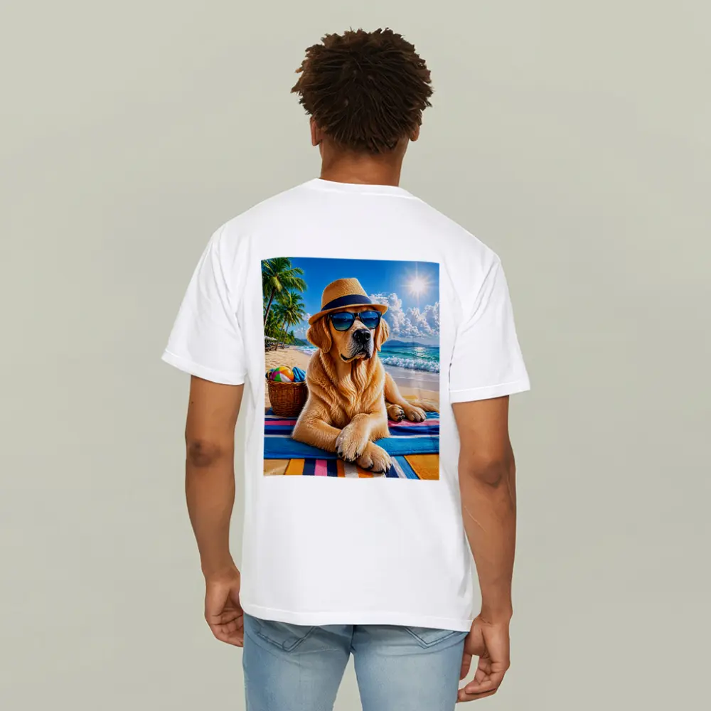 Golden Retriever With Sunglasses On Summer Beach – T-Shirts