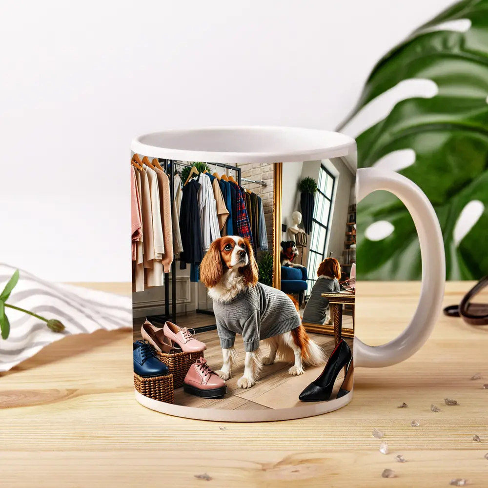 Cavalier King Charles Spaniel Fashion Boutique Scene – Mugs