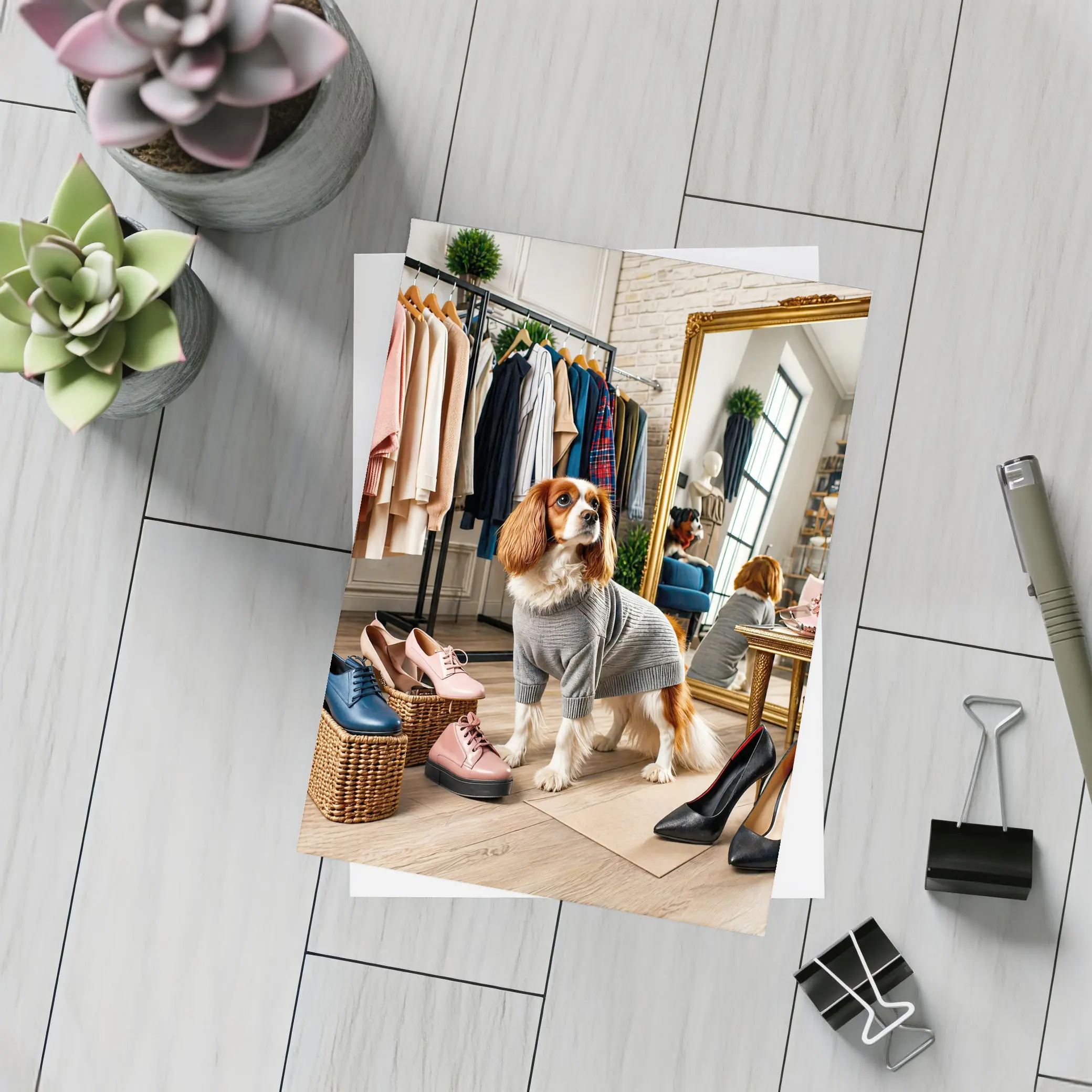 Cavalier King Charles Spaniel Fashion Boutique Scene – Postcards