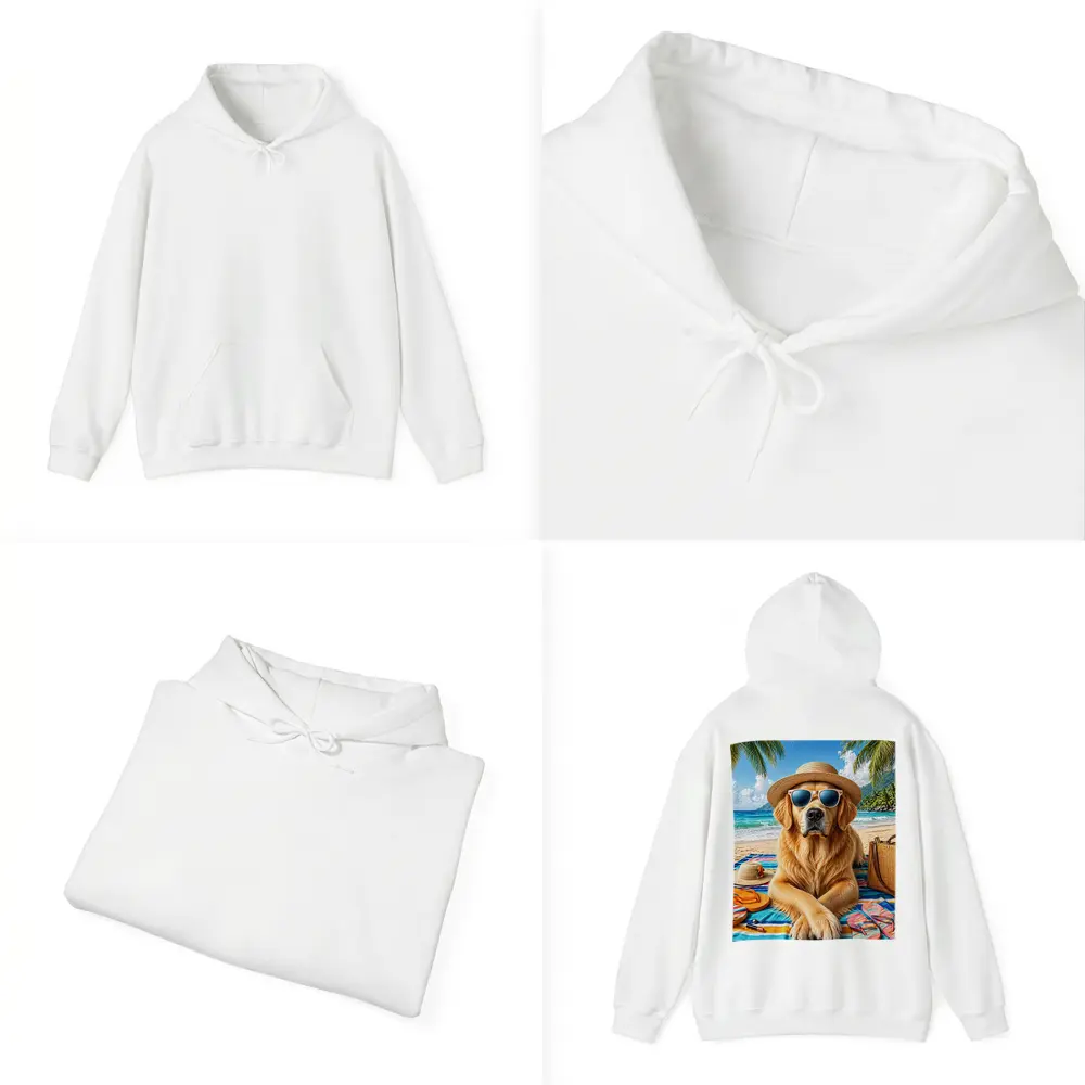 Golden Retriever Relaxing on Sunny Beach – Hoodies
