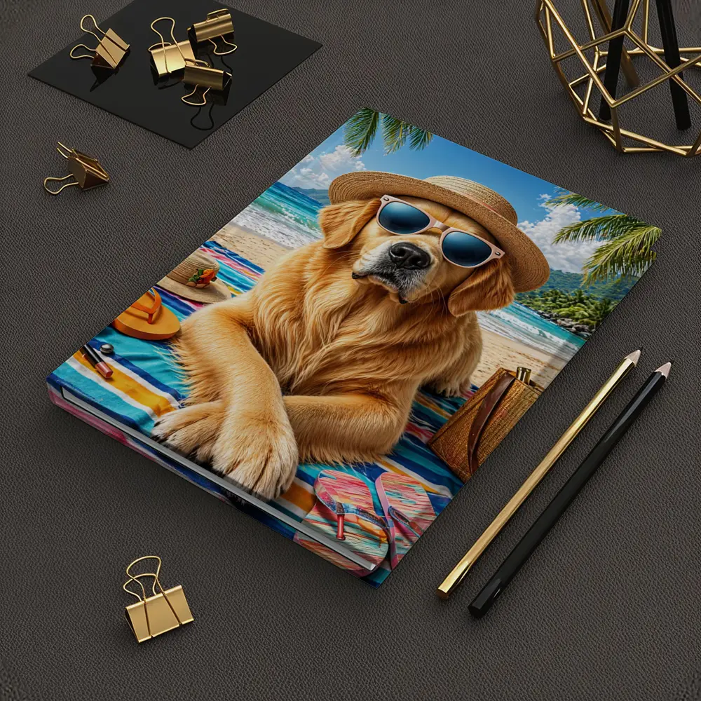 Golden Retriever Relaxing on Sunny Beach – Notebooks