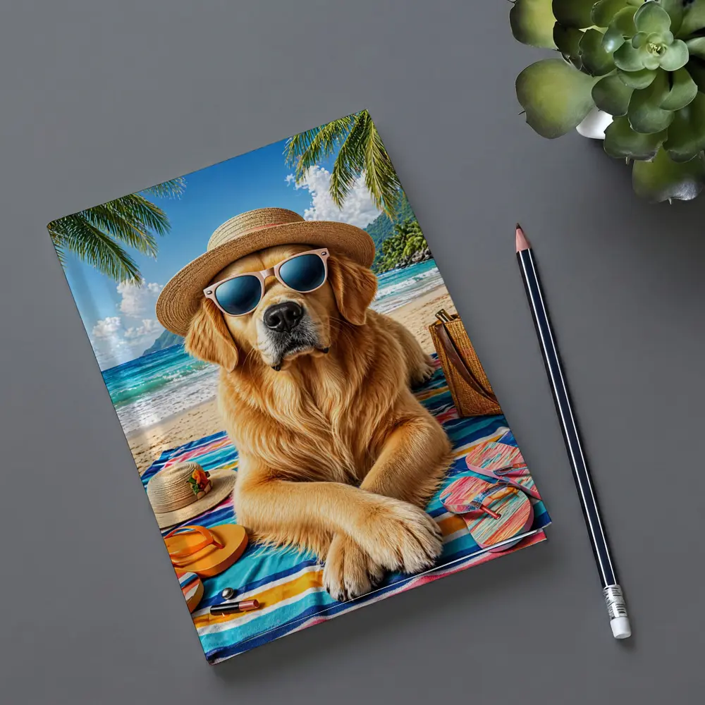 Golden Retriever Relaxing on Sunny Beach – Notebooks