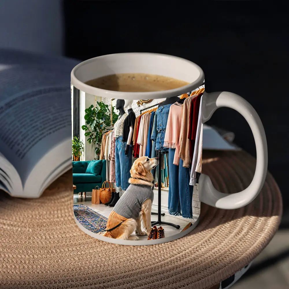 Golden Retriever Dog in Fashion Boutique – Mugs