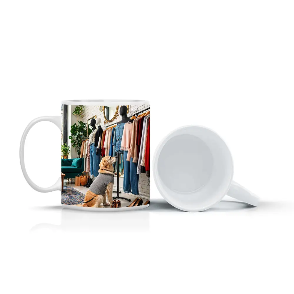 Golden Retriever Dog in Fashion Boutique – Mugs