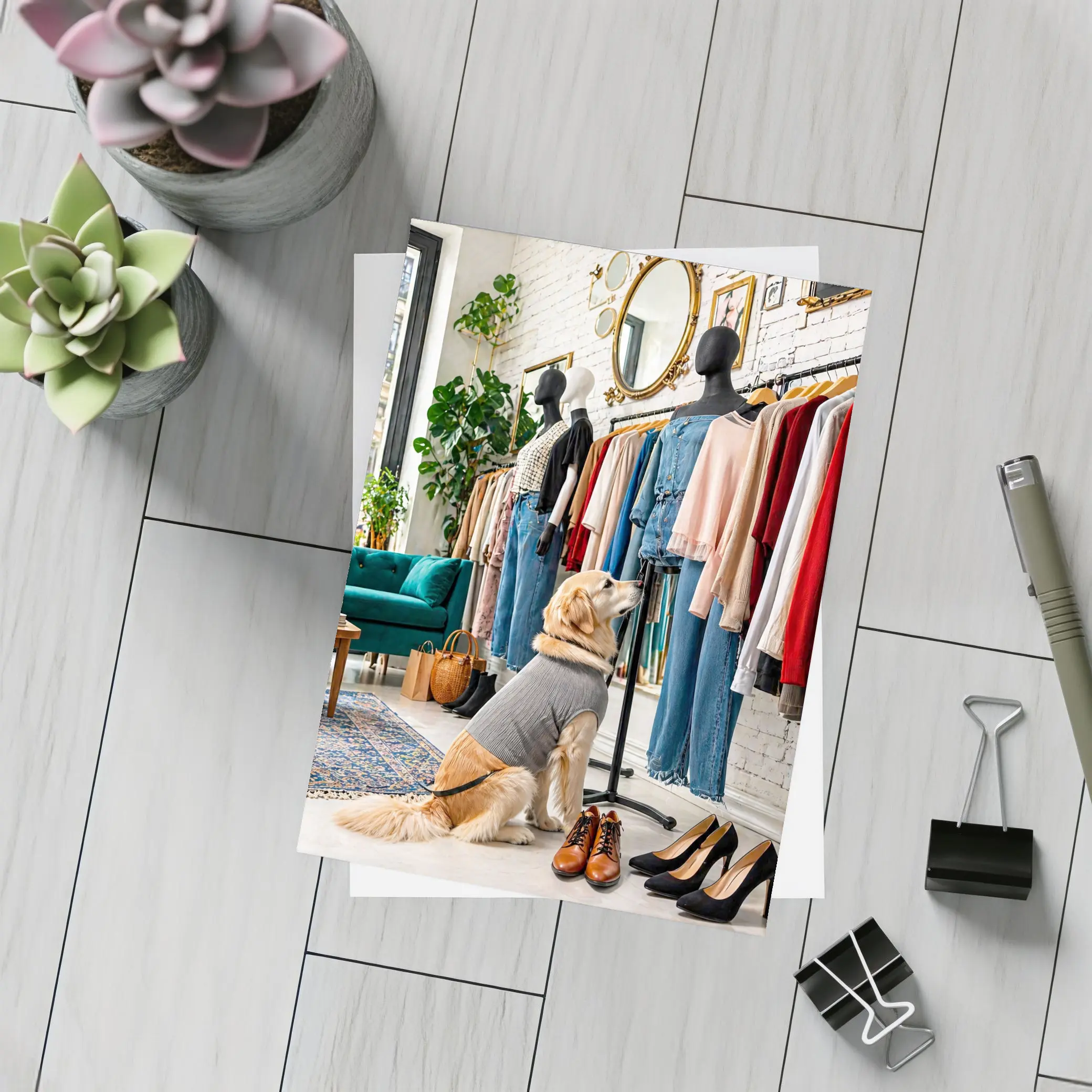 Golden Retriever Dog in Fashion Boutique – Postcards