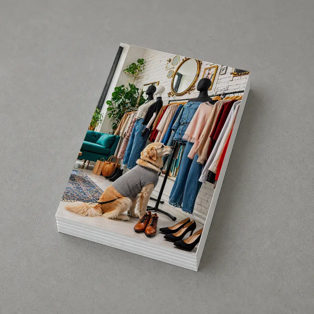 Golden Retriever Dog in Fashion Boutique – Postcards