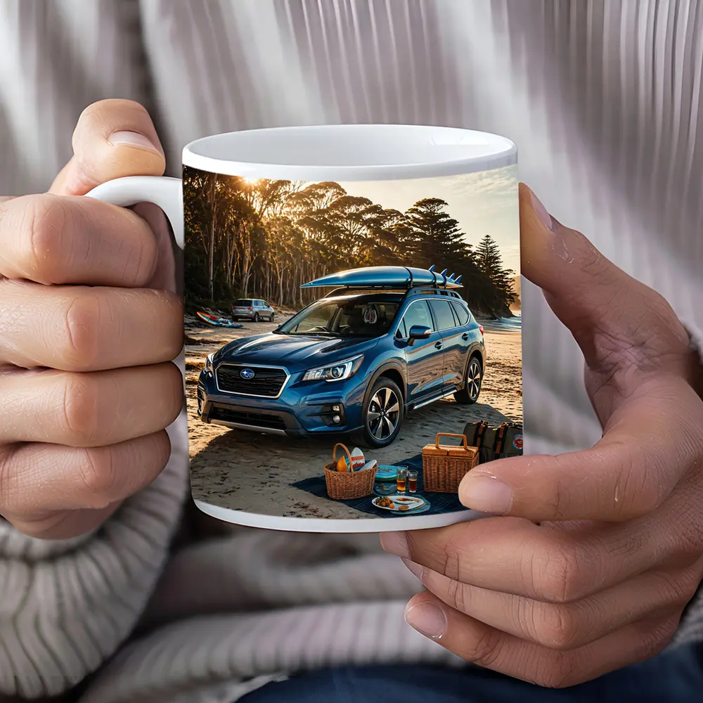 Subaru Ascent Blue SUV Beach Picnic Scene – Mugs