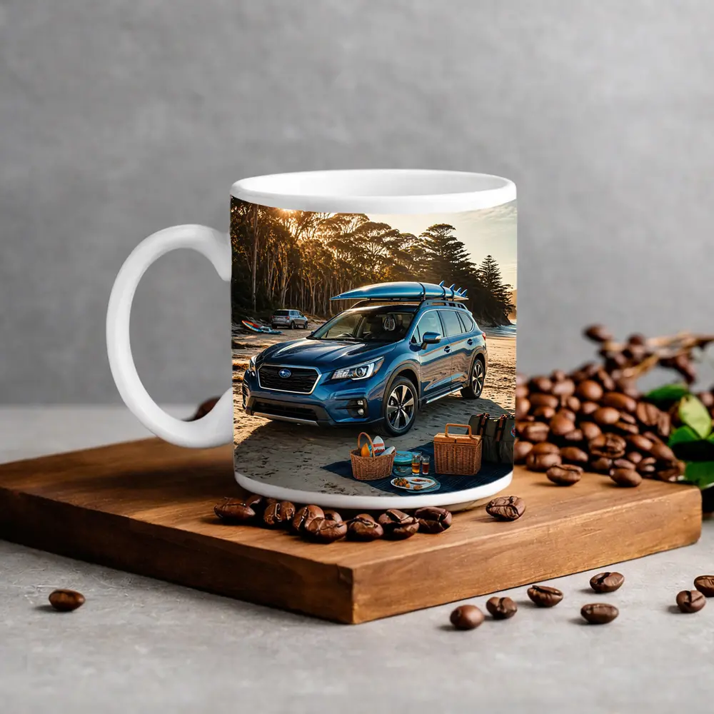 Subaru Ascent Blue SUV Beach Picnic Scene – Mugs