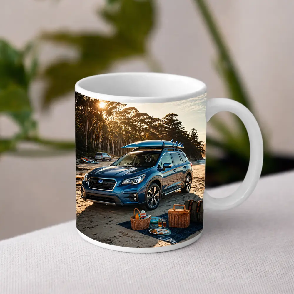 Subaru Ascent Blue SUV Beach Picnic Scene – Mugs