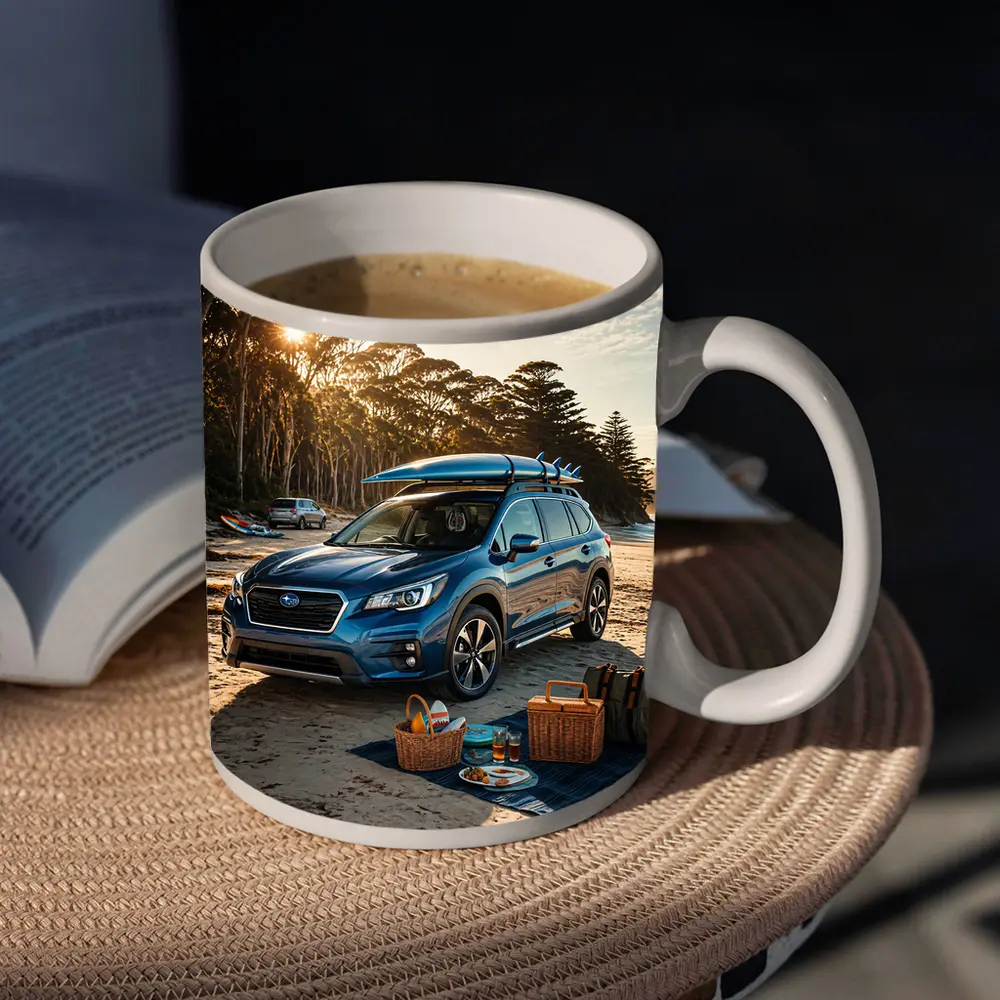 Subaru Ascent Blue SUV Beach Picnic Scene – Mugs