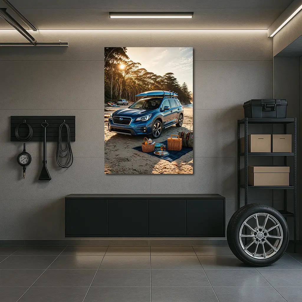 Subaru Ascent Blue SUV Beach Picnic Scene – Wall Art