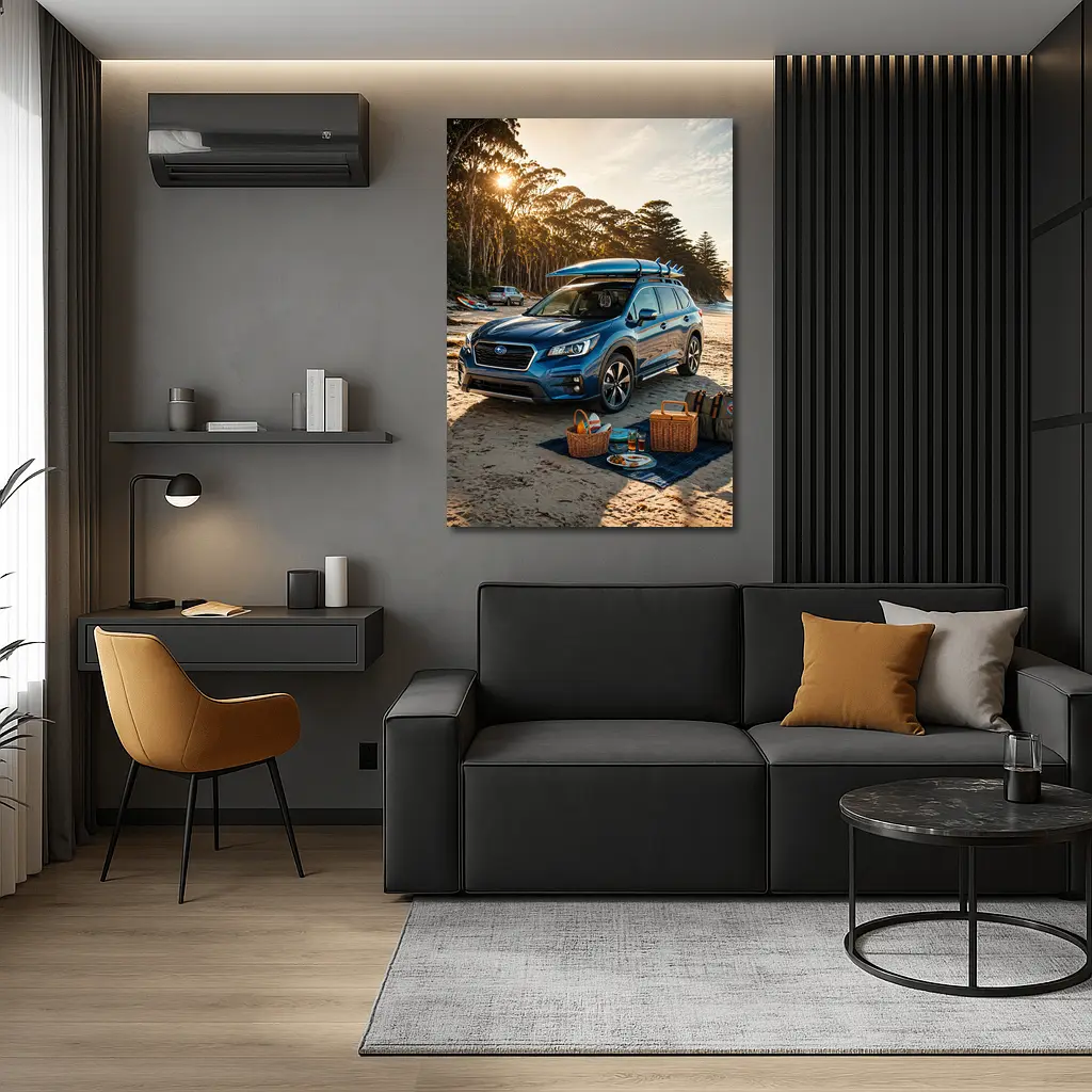 Subaru Ascent Blue SUV Beach Picnic Scene – Wall Art