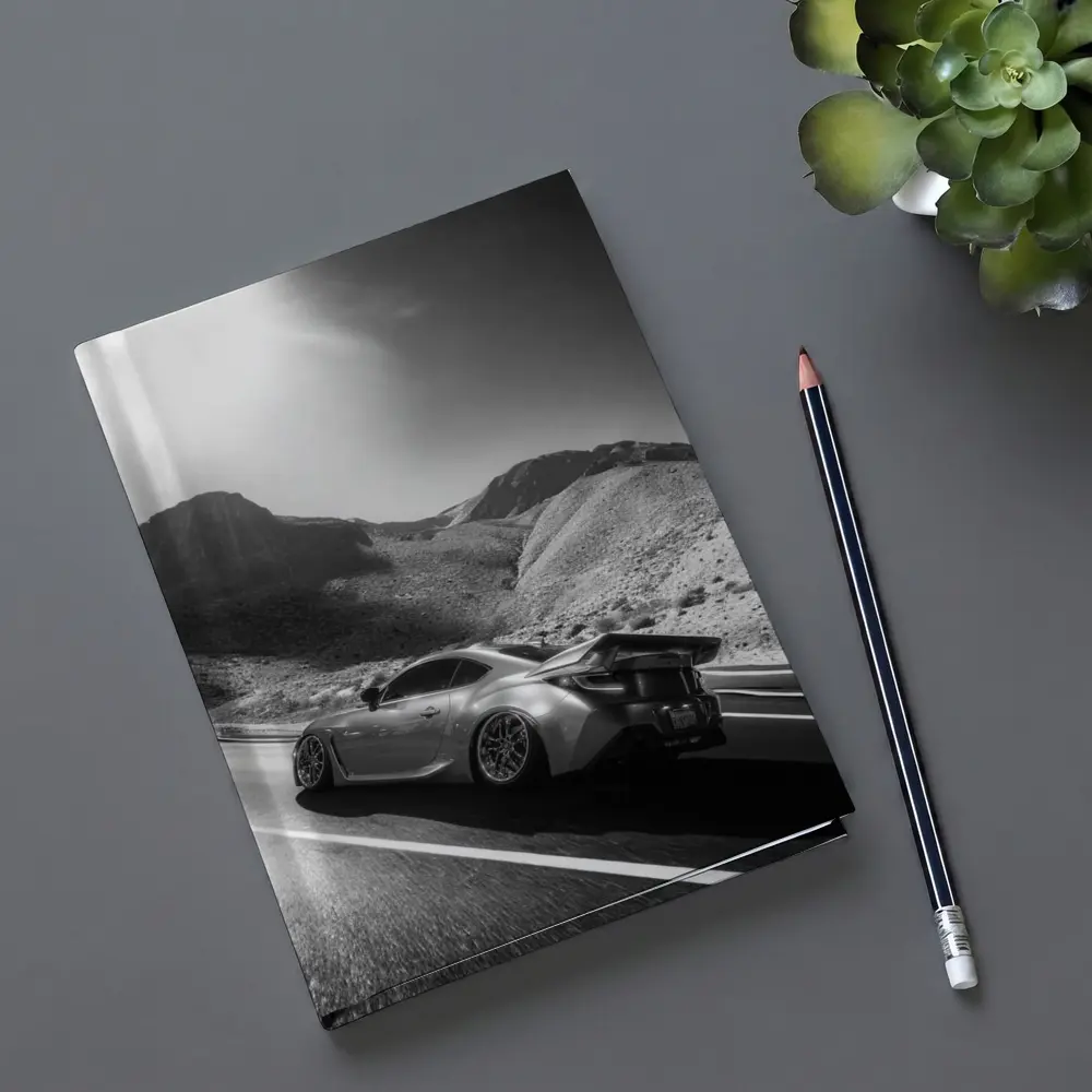 Subaru BRZ Black White Desert Mountain Road – Notebooks