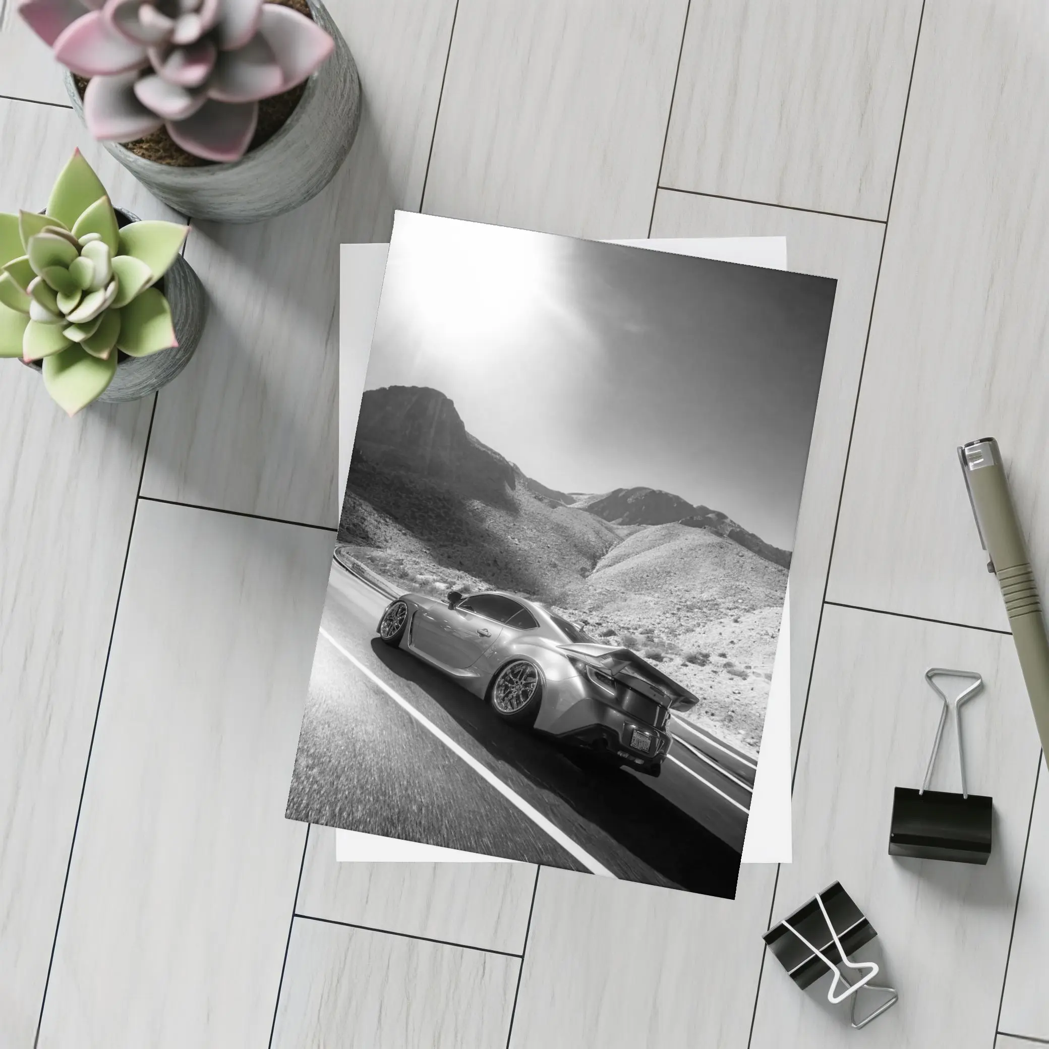 Subaru BRZ Black White Desert Mountain Road – Postcards