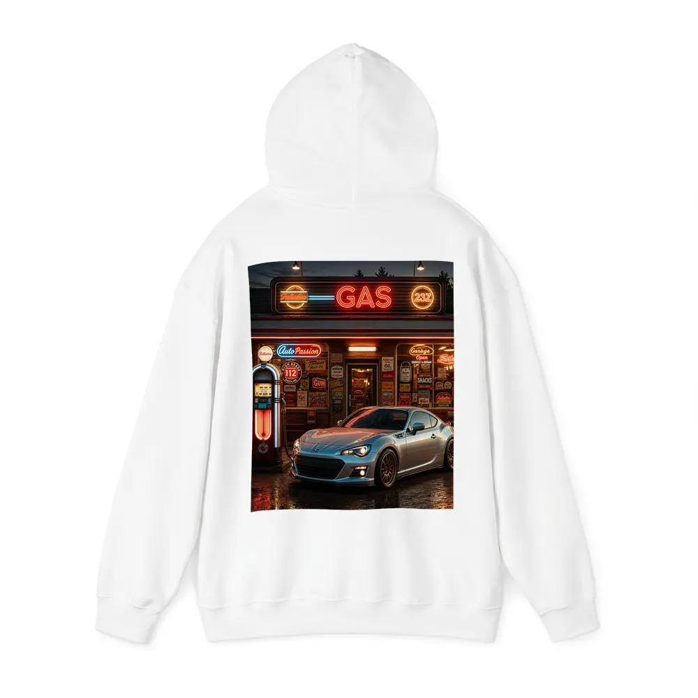 Subaru BRZ Retro Neon Gas Station Night – Hoodies