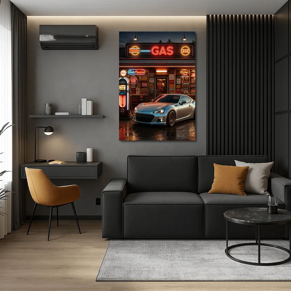 Subaru BRZ Retro Neon Gas Station Night – Wall Art