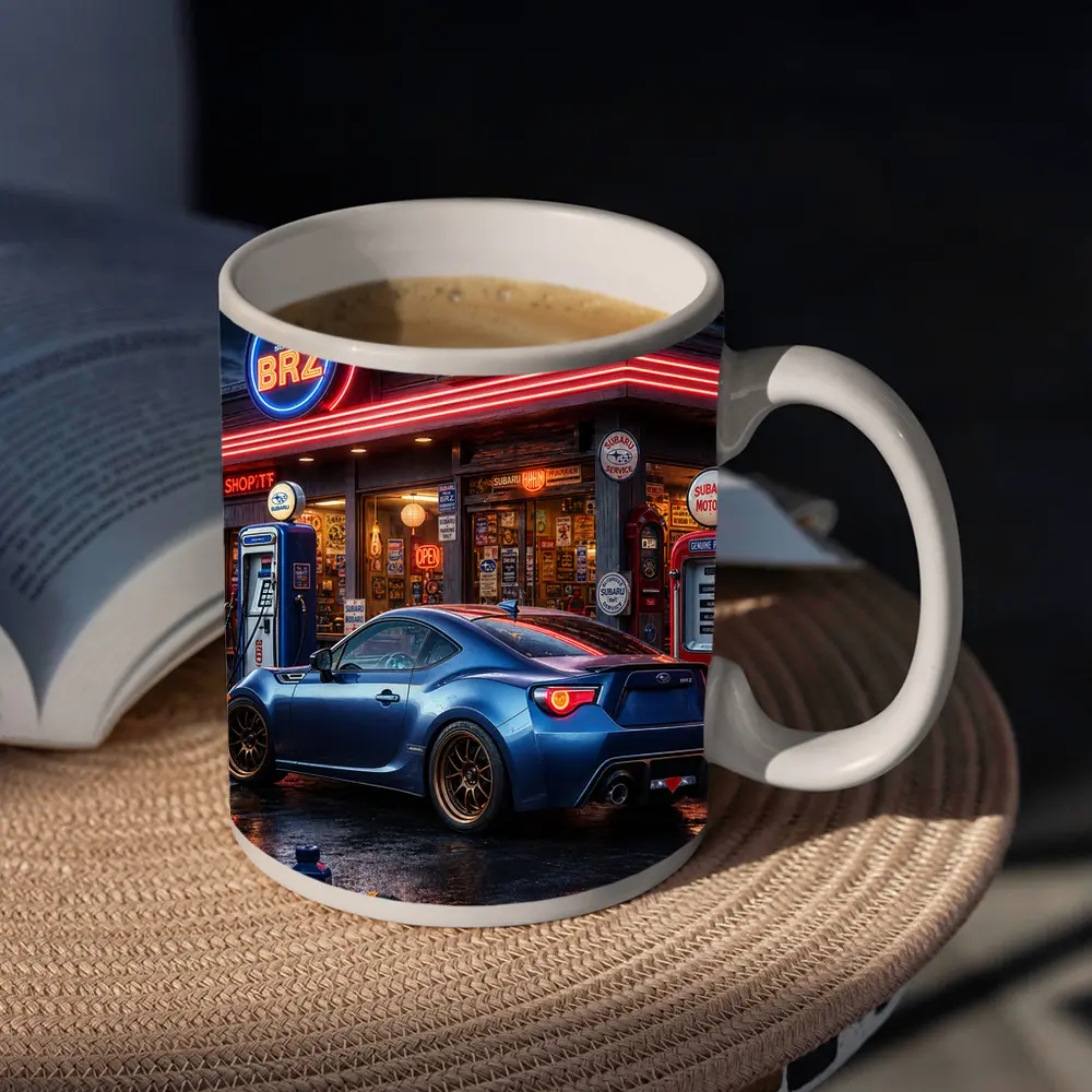 Subaru BRZ Blue Coupe Neon Gas Station – Mugs