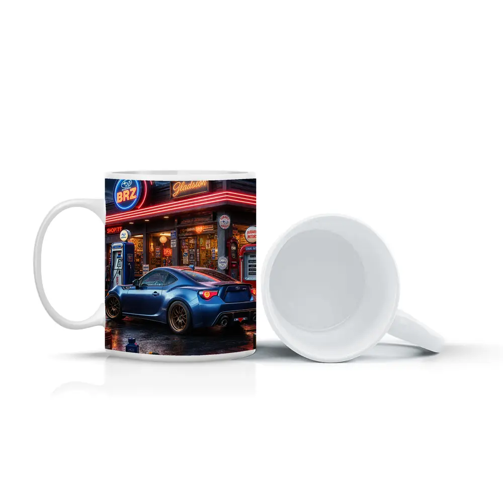 Subaru BRZ Blue Coupe Neon Gas Station – Mugs