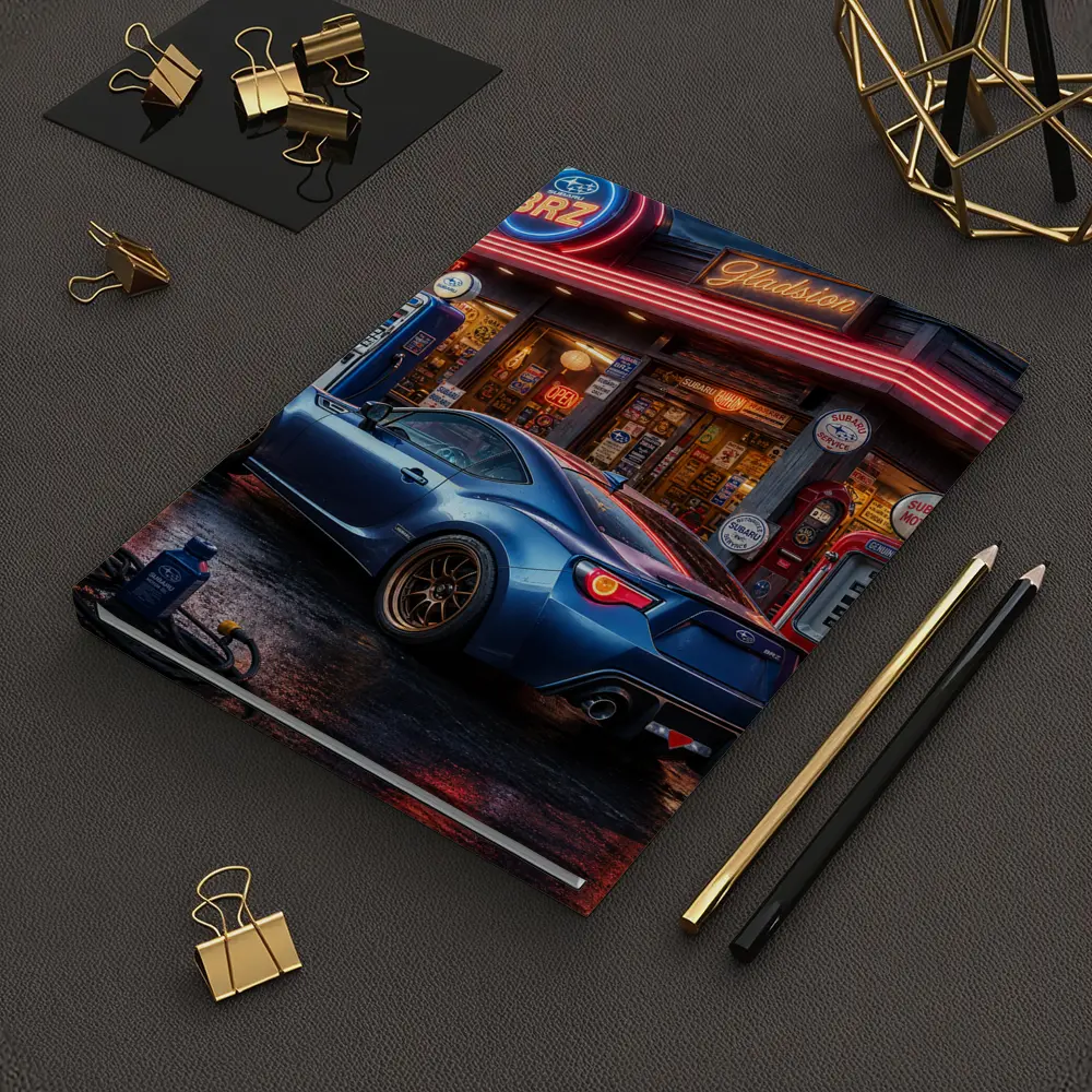 Subaru BRZ Blue Coupe Neon Gas Station – Notebooks