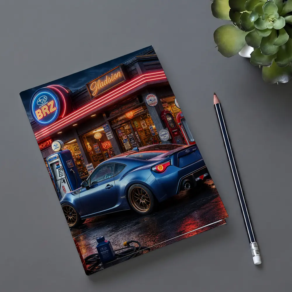 Subaru BRZ Blue Coupe Neon Gas Station – Notebooks