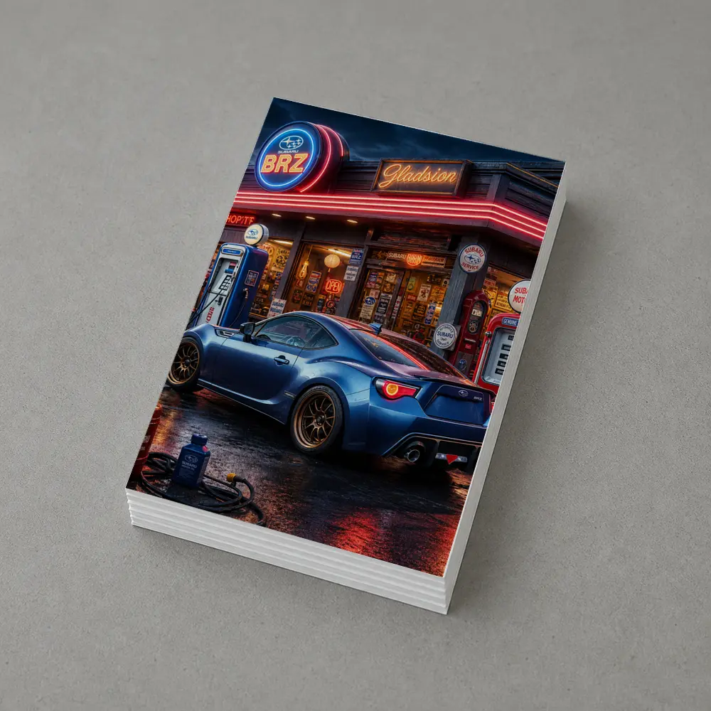 Subaru BRZ Blue Coupe Neon Gas Station – Postcards