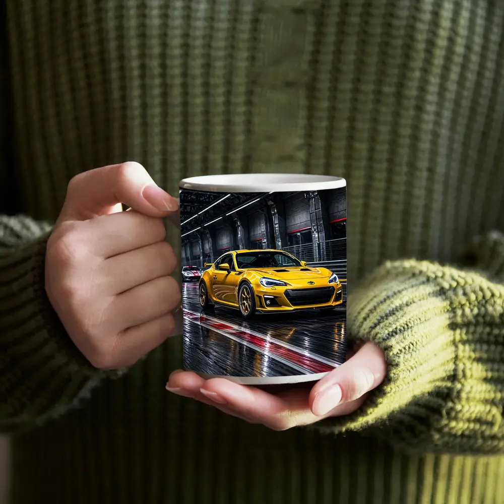 Toyota GT86 Yellow Racing on Wet Track – Mugs