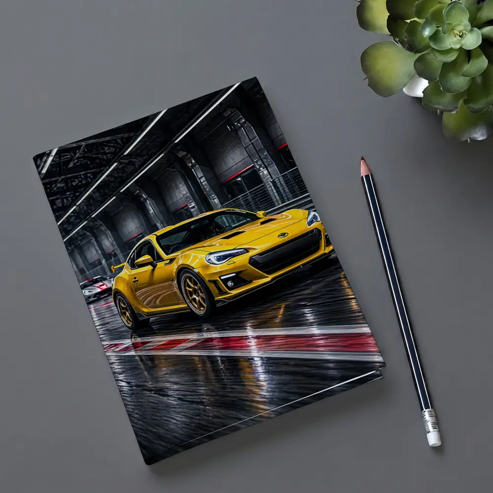 Toyota GT86 Yellow Racing on Wet Track – Notebooks