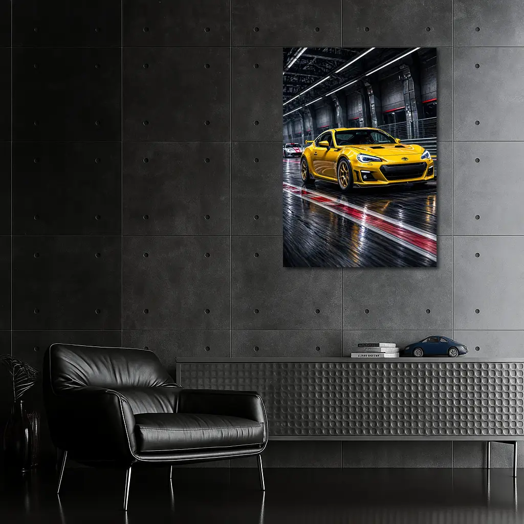 Toyota GT86 Yellow Racing on Wet Track – Wall Art