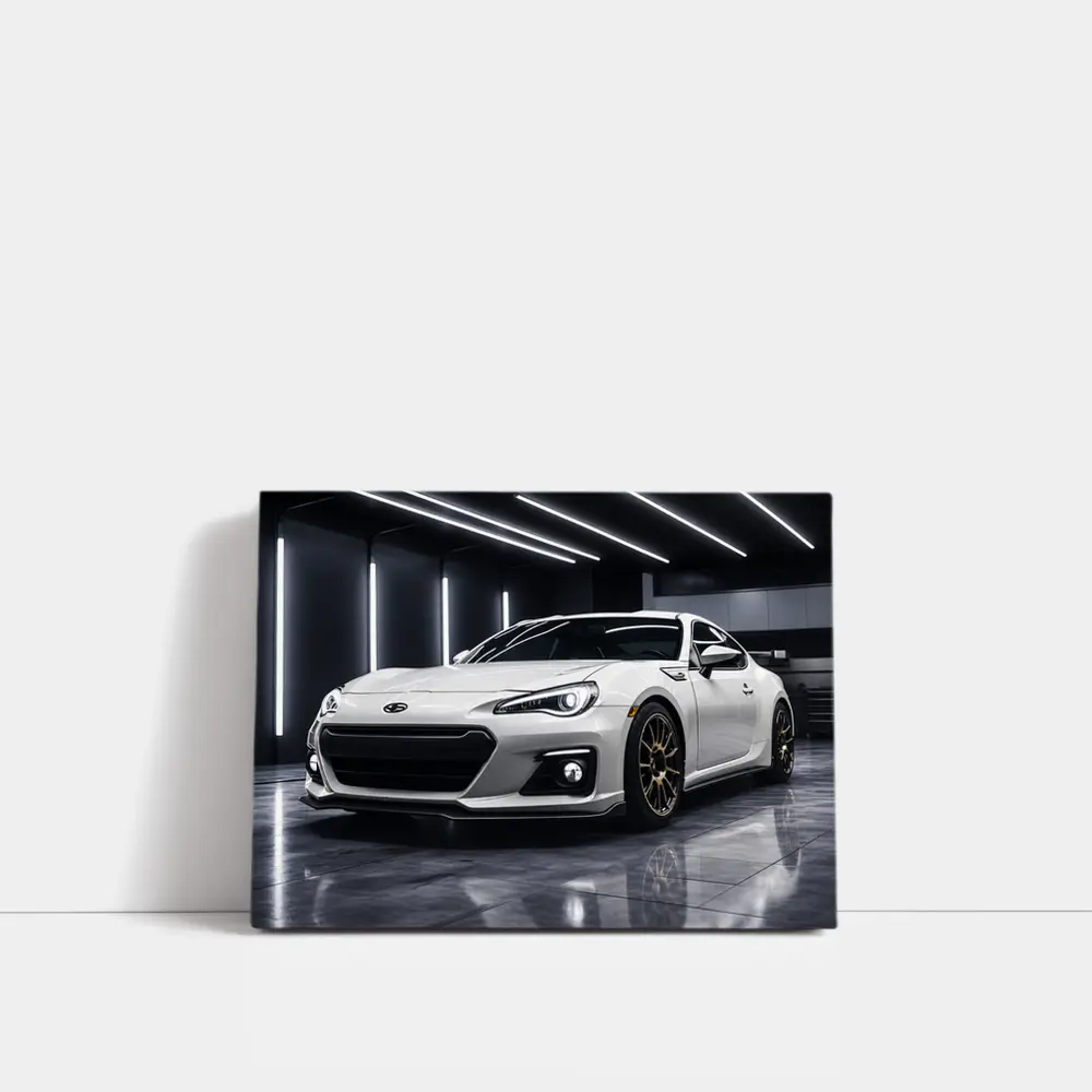 Subaru BRZ White Sports Car Garage Setting – Wall Art