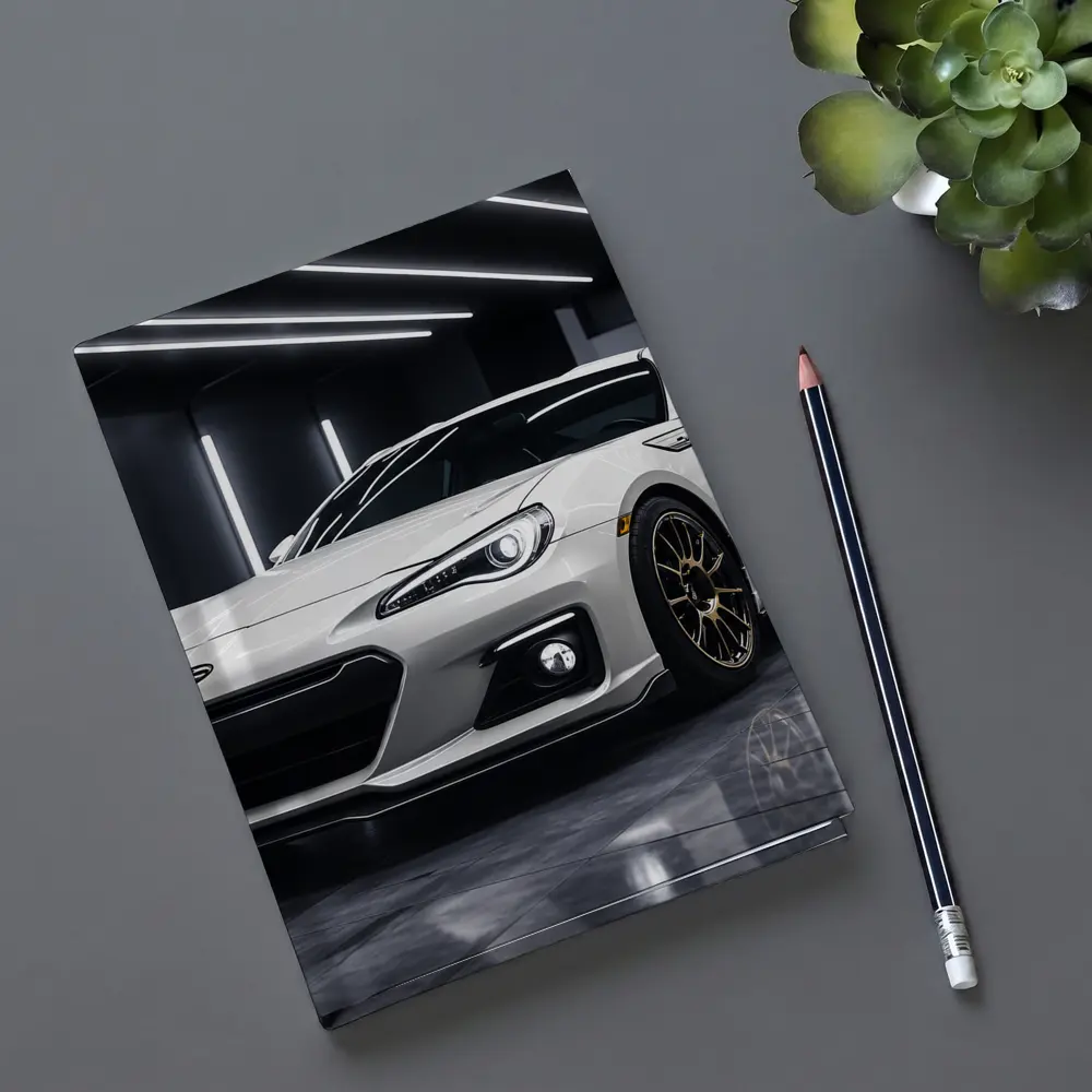 Subaru BRZ White Sports Car Garage Setting – Notebooks