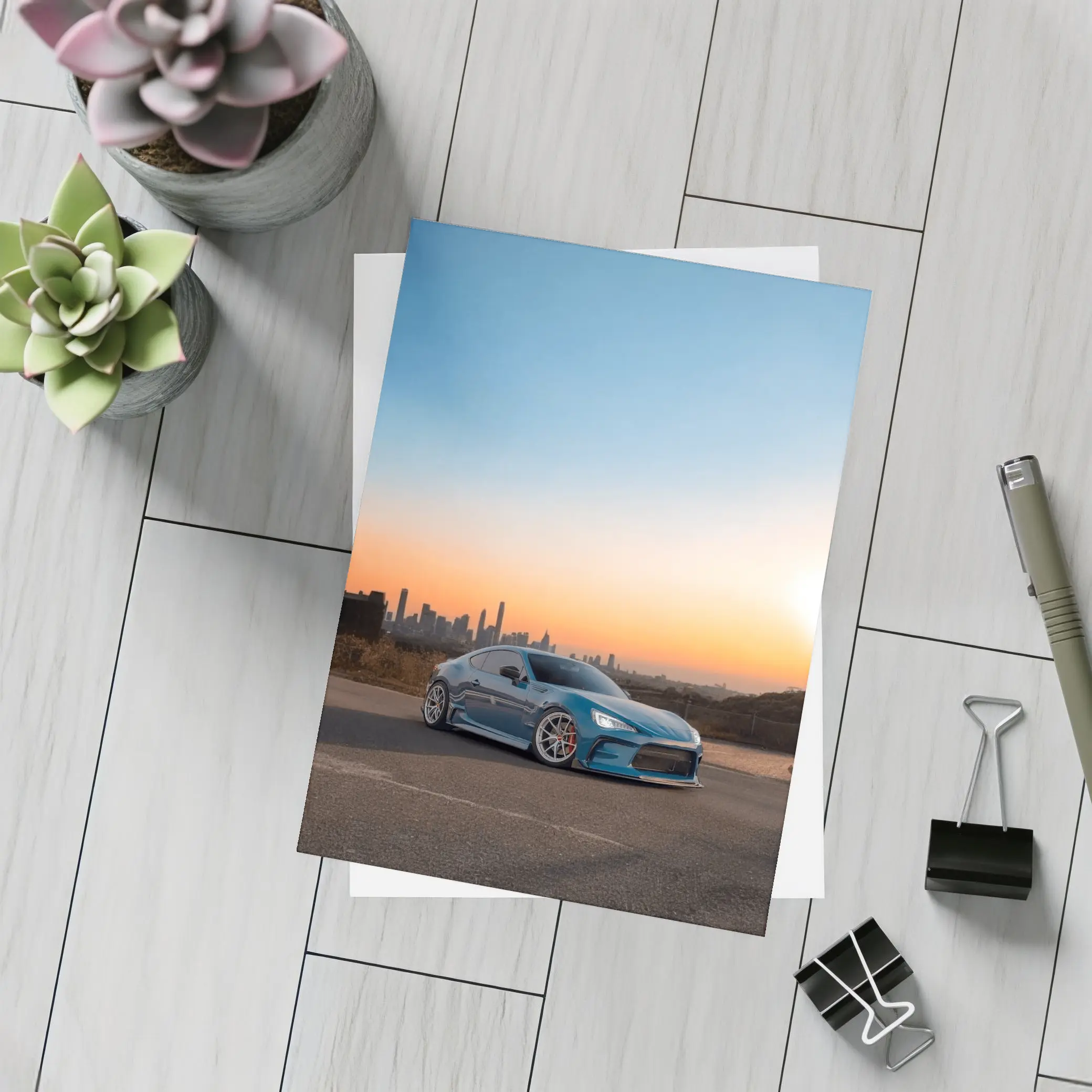 Subaru BRZ Blue Stance City Sunset – Postcards