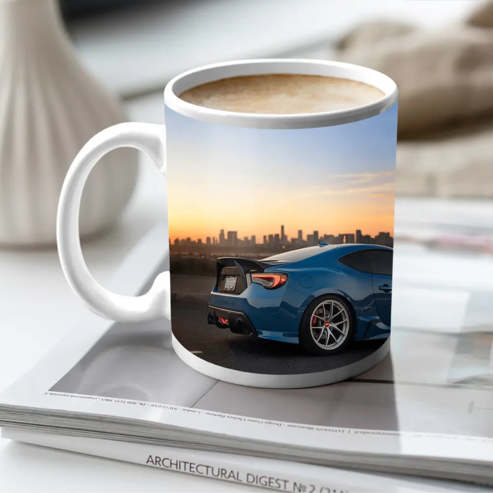 Subaru BRZ Blue Coupe City Sunset – Mugs