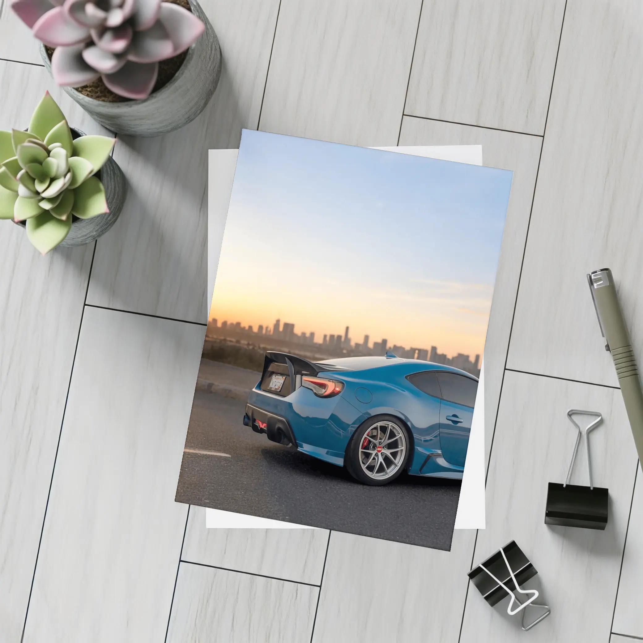 Subaru BRZ Blue Coupe City Sunset – Postcards