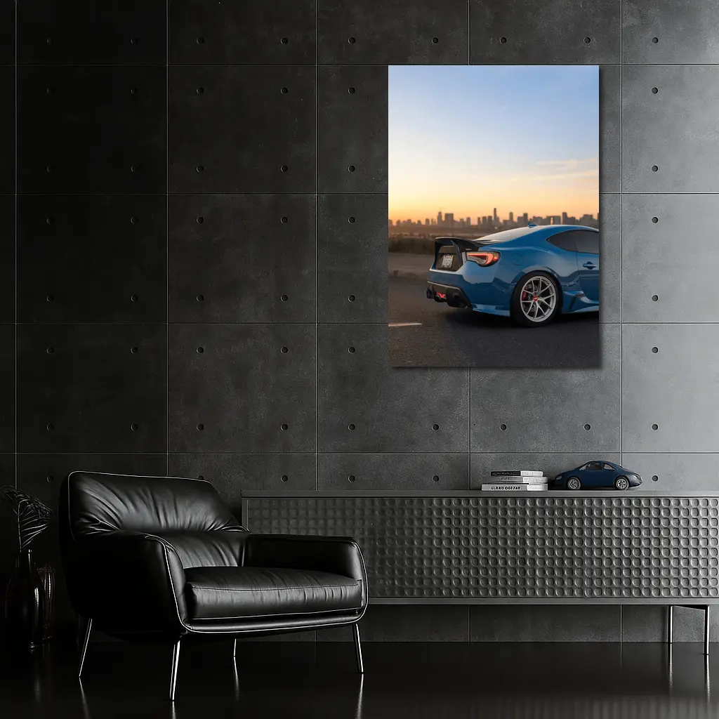 Subaru BRZ Blue Coupe City Sunset – Wall Art