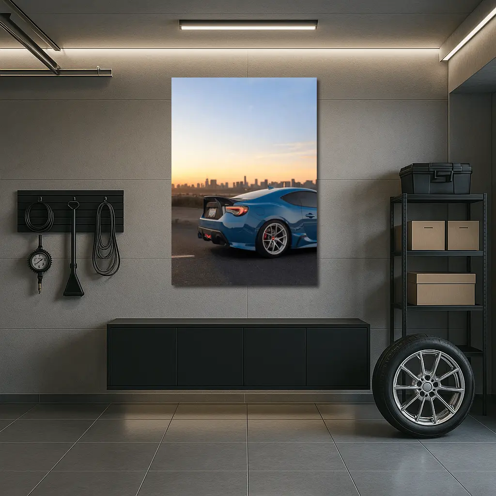 Subaru BRZ Blue Coupe City Sunset – Wall Art
