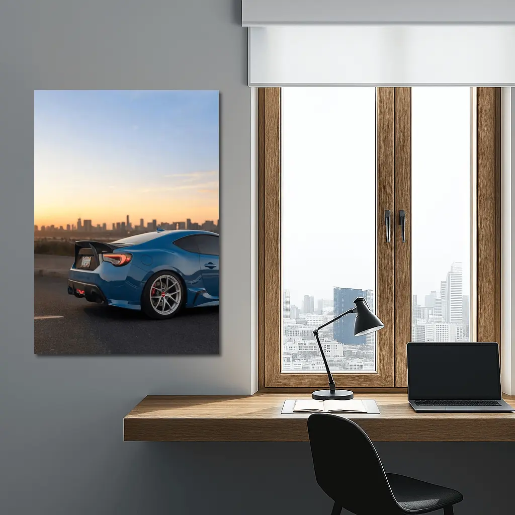 Subaru BRZ Blue Coupe City Sunset – Wall Art