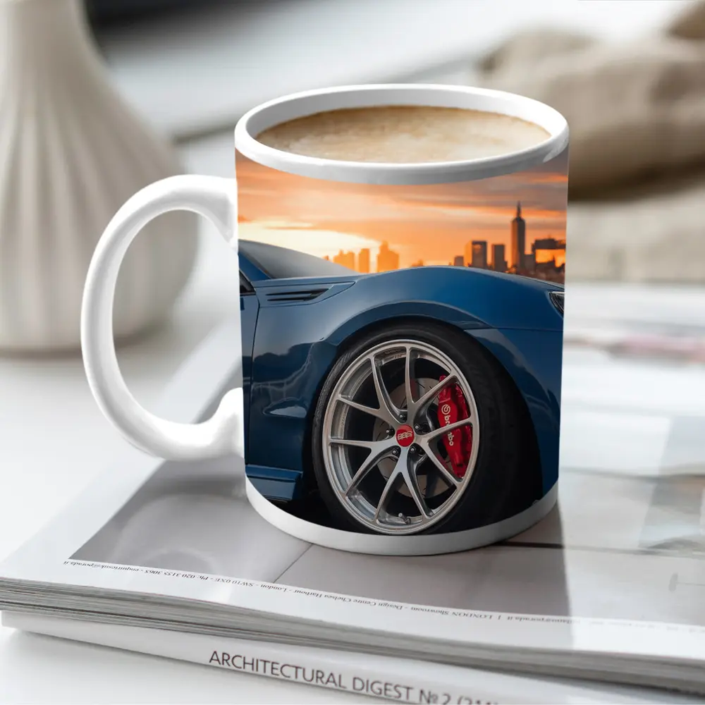 Subaru BRZ Blue City Sunset Skyline – Mugs
