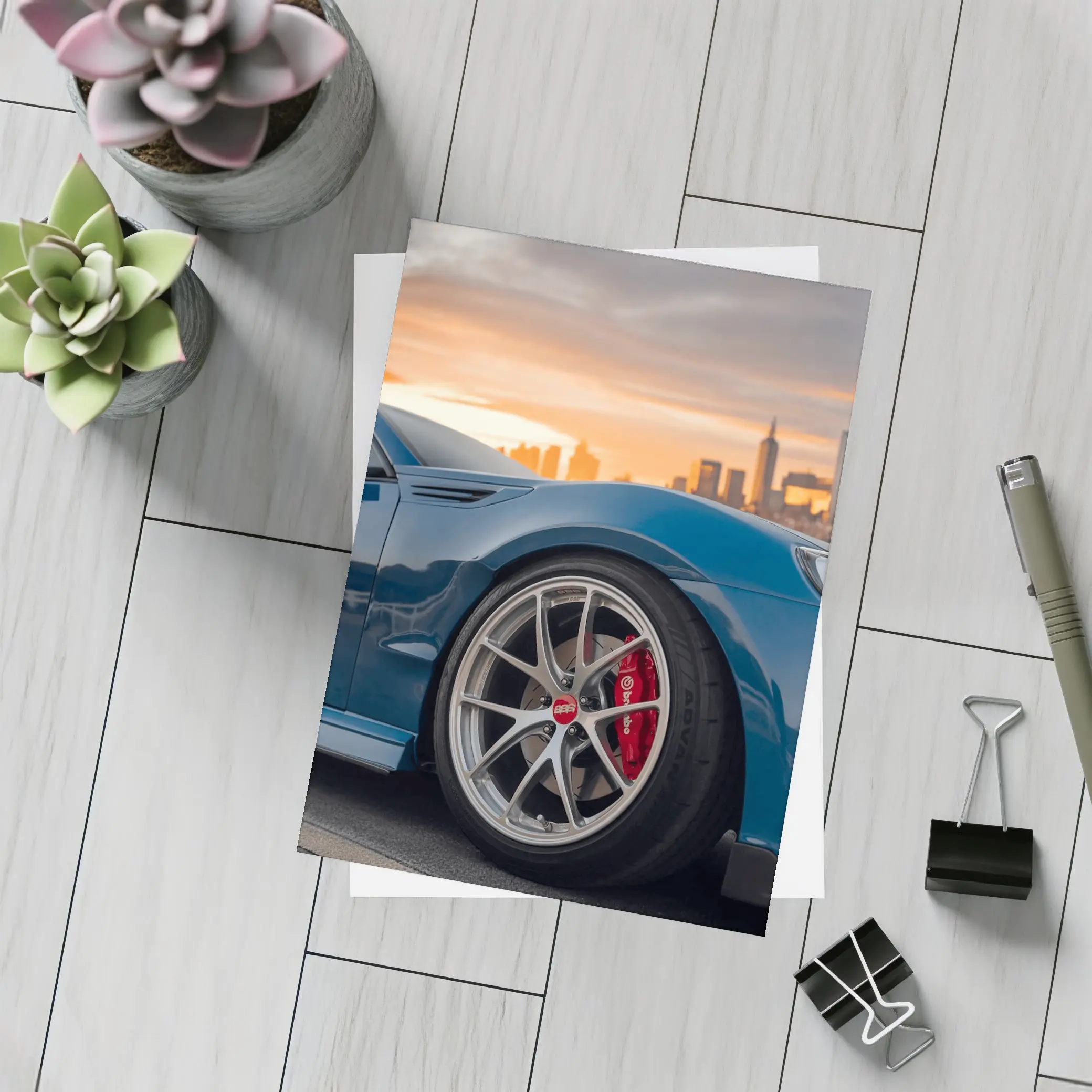 Subaru BRZ Blue City Sunset Skyline – Postcards