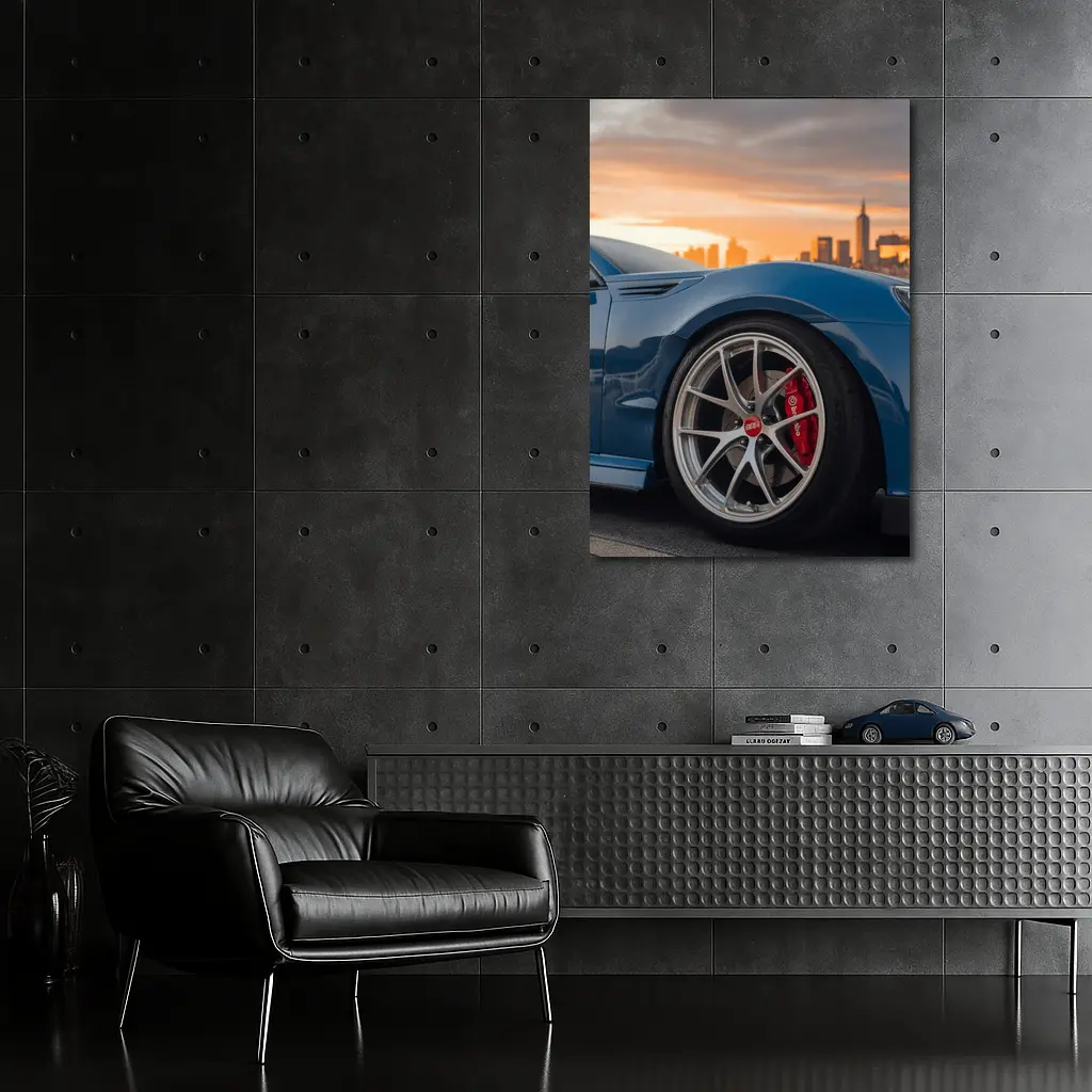 Subaru BRZ Blue City Sunset Skyline – Wall Art