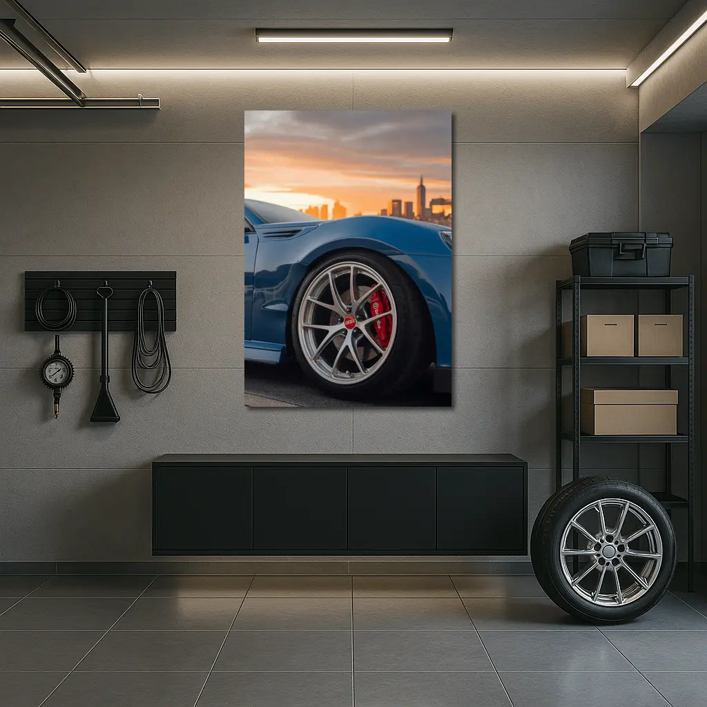 Subaru BRZ Blue City Sunset Skyline – Wall Art