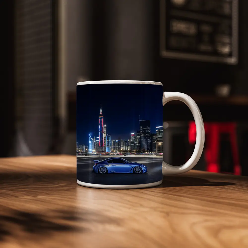 Subaru BRZ Blue Coupe Night City Skyline – Mugs