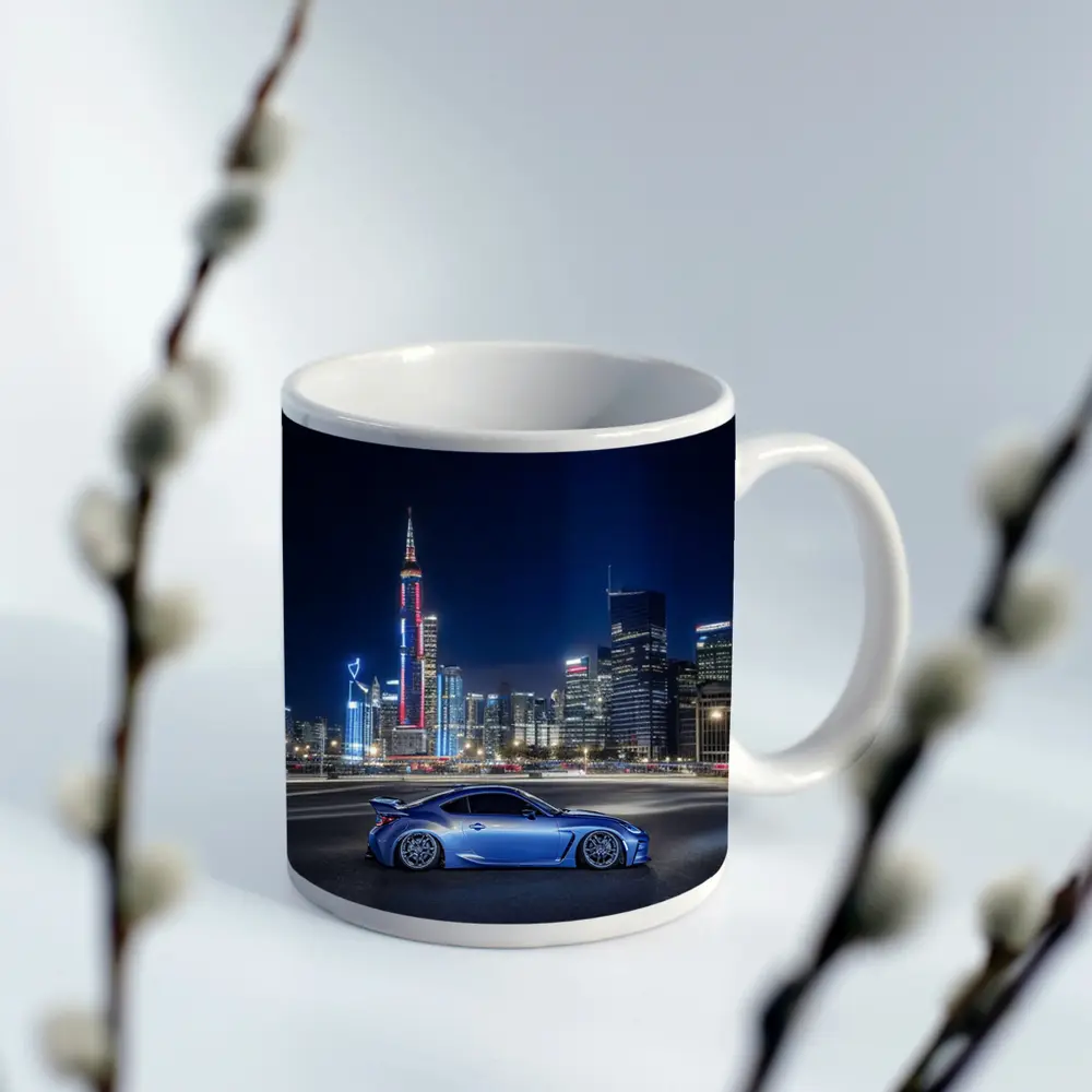 Subaru BRZ Blue Coupe Night City Skyline – Mugs