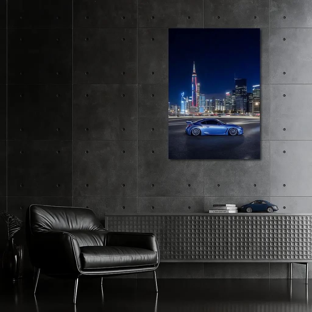 Subaru BRZ Blue Coupe Night City Skyline – Wall Art