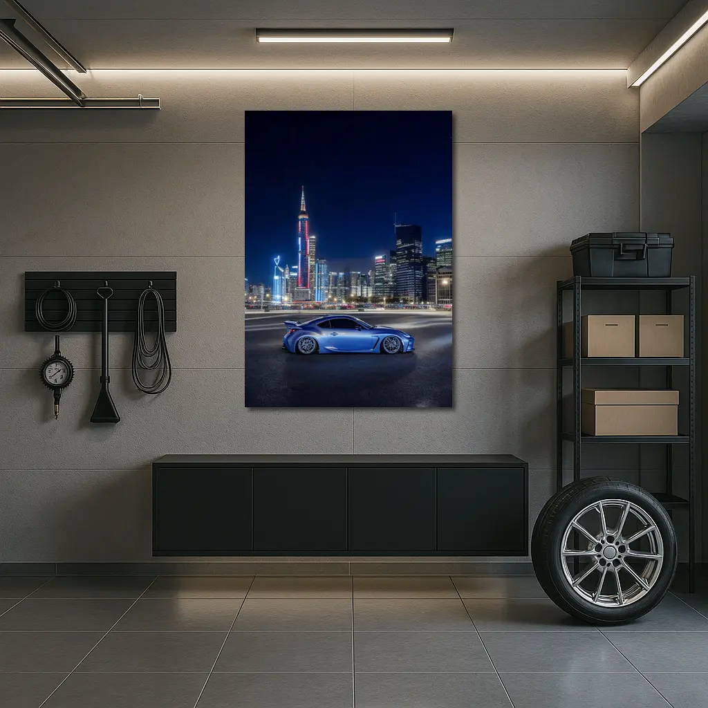 Subaru BRZ Blue Coupe Night City Skyline – Wall Art