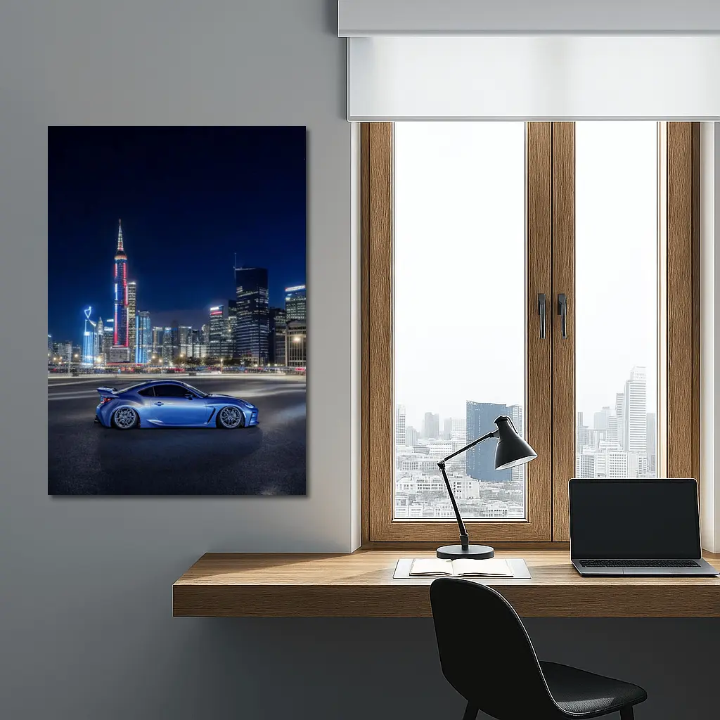 Subaru BRZ Blue Coupe Night City Skyline – Wall Art