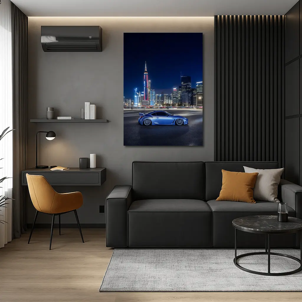 Subaru BRZ Blue Coupe Night City Skyline – Wall Art