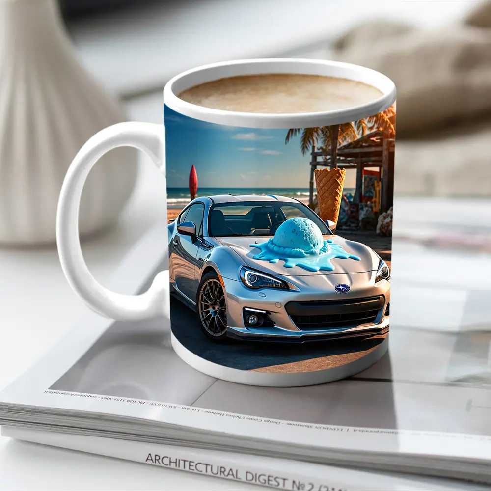 Subaru BRZ Silver Car Beach Ice Cream – Mugs