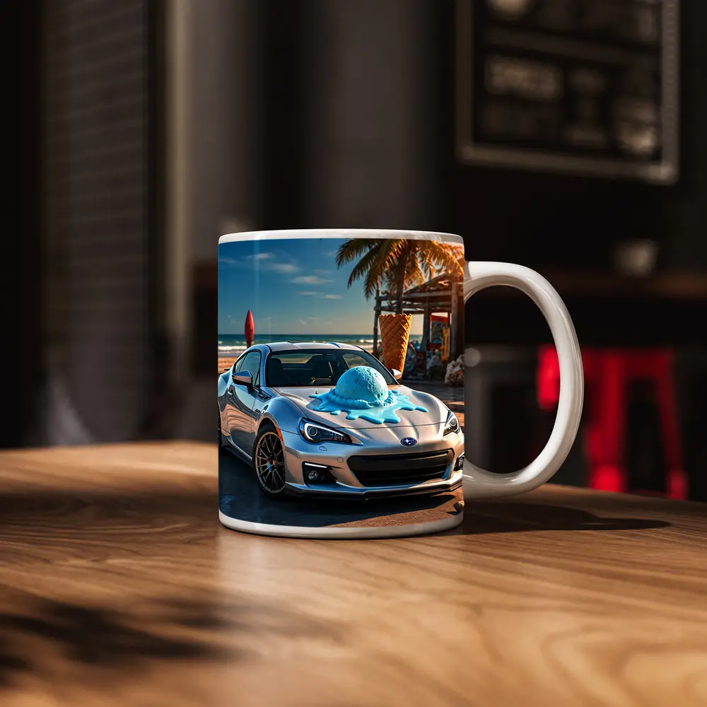 Subaru BRZ Silver Car Beach Ice Cream – Mugs