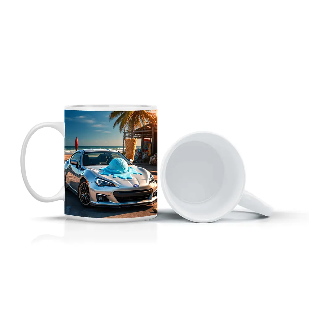 Subaru BRZ Silver Car Beach Ice Cream – Mugs