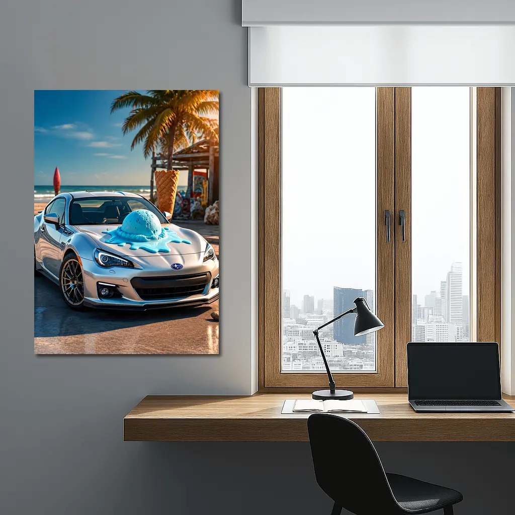 Subaru BRZ Silver Car Beach Ice Cream – Wall Art